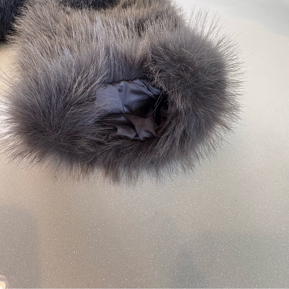 Rebecca Minkoff Gray Collar Faux Fur Jacket Gold Zip Cropped At Waist Silk Inner - Picture 11 of 15